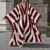 INCERUN Men V Neck Batwing Sleeve Striped Print Irregular Casual Loose Long Dress Robes