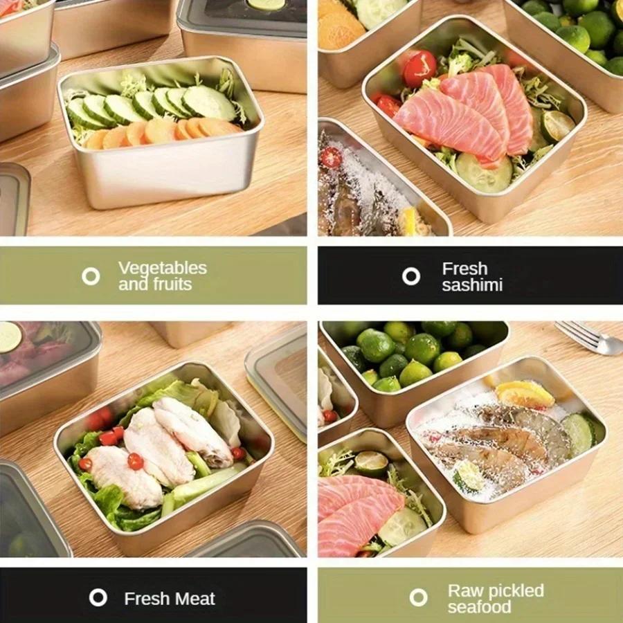 Stainless Steel Sealed Lid Bento Box, Fruit Tray, Food Preparation Tray, Refrigerator Refrigerated Preservation Box, Lunch Box