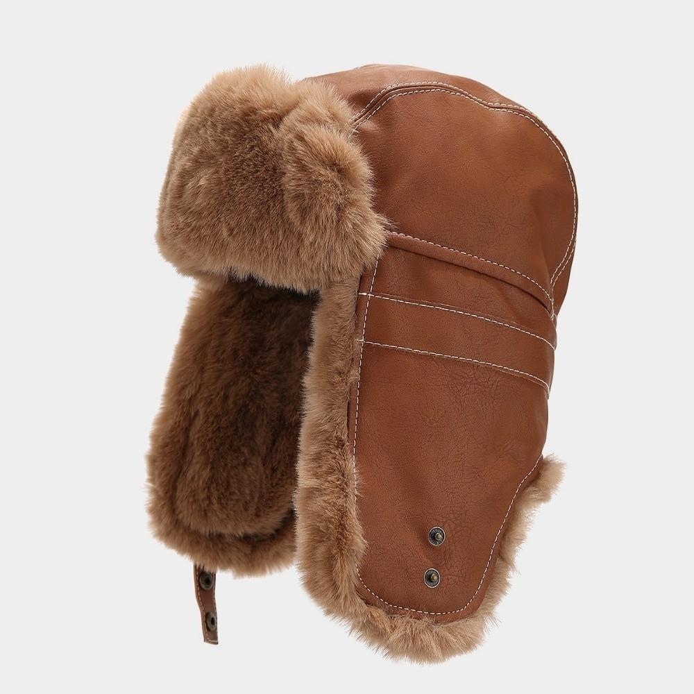 Fastening Chin Strap Trapper Hat Faux Fur Lining Bomber Hat New Earflap Hat Winter Outdoor Wear