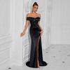 Amazon Europe and the United States Popular Tube Top Dress, Off-the-shoulder Sexy Split Slim Celebrity Evening Dress Dress