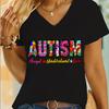 Retro Autism Tshirt Accept Understand Love Classic Tops Tees Women Tshirts Autism Awareness Gift for Mom Vneck Summer Clothes