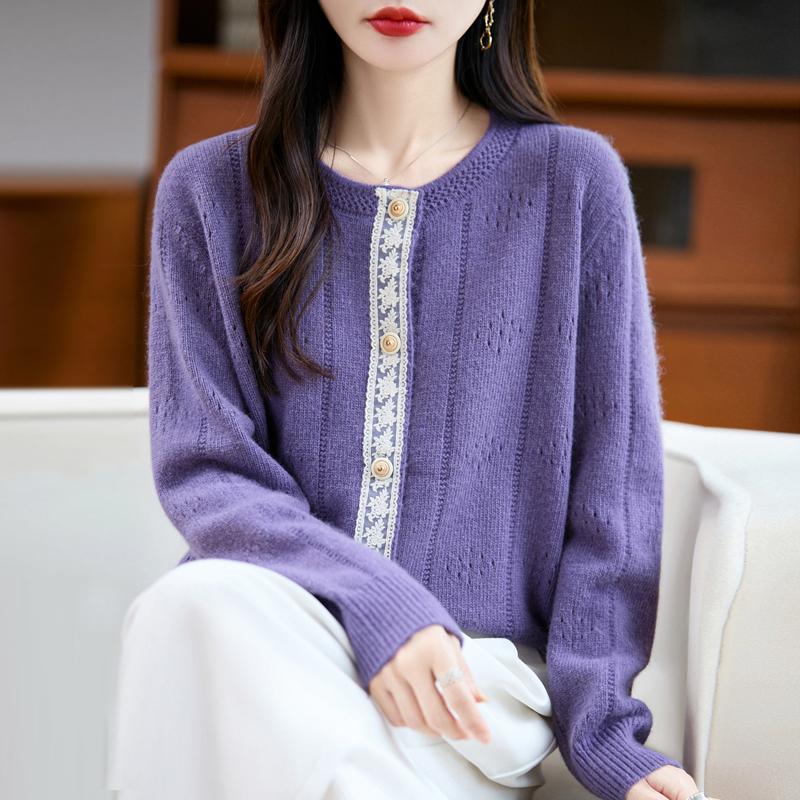 

Женский кардиган Qinghe Cashmere из 30% кашемира - Мягкий и теплый свитер из шерстяной смеси L фиолетовый