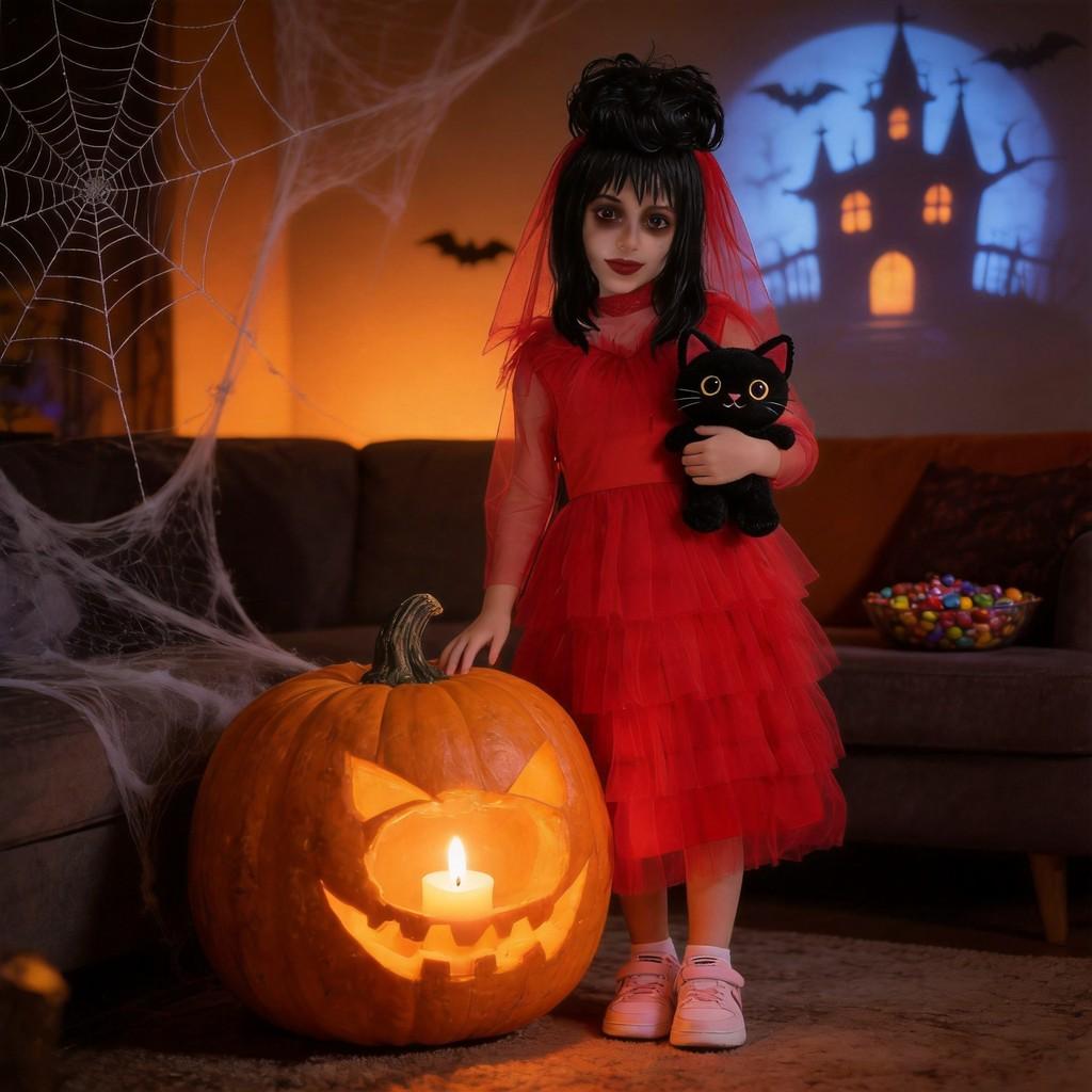Unterwelt-Meister Beetlejuice Lydia Halloween Kostüm Mit Gestreiftem Polyester Für Kinder Und Erwachsene
