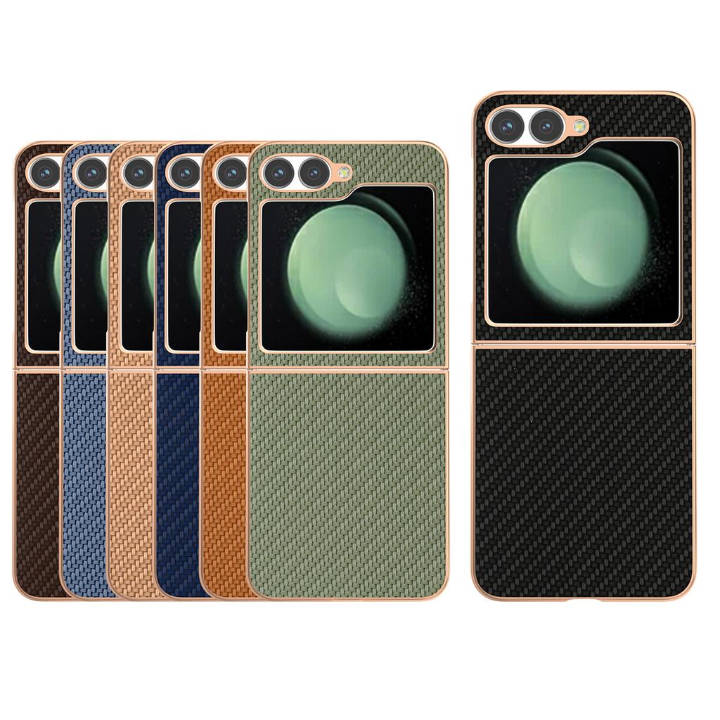 For Samsung Galaxy Z Flip7 FE 5G/Z Flip6 5G Case Electroplating Phone Cover Carbon Fiber Texture PU+TPU Protective Case