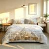 Christmas Duvet Cover Set 3Pcs Gold Xmas Tree White Reindeer Print Soft Microfiber Bedding with Pillowcases Decor