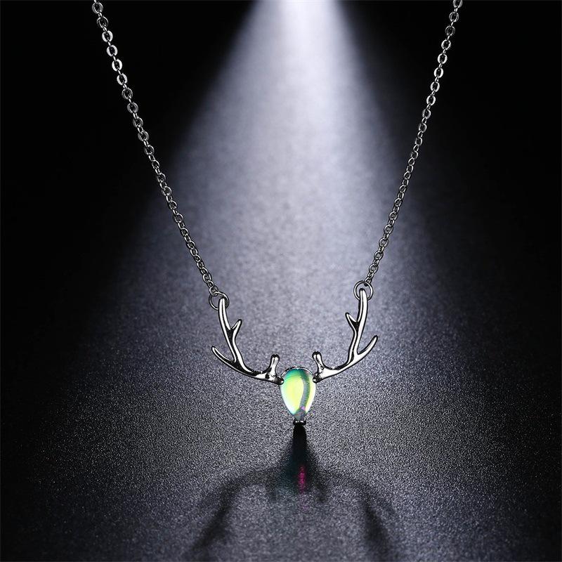 Buntes Mondstein Geweih Halsband: S925 Silber, Mori-Stil, Hirsch-Design, Perfektes Weihnachtsgeschenk