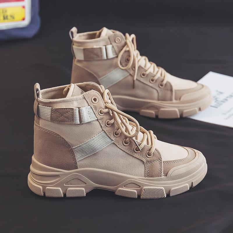 Martin Boots Women's Platform Spring New Trend Student Campus Style Versatile Belt Canvas Knight Boots