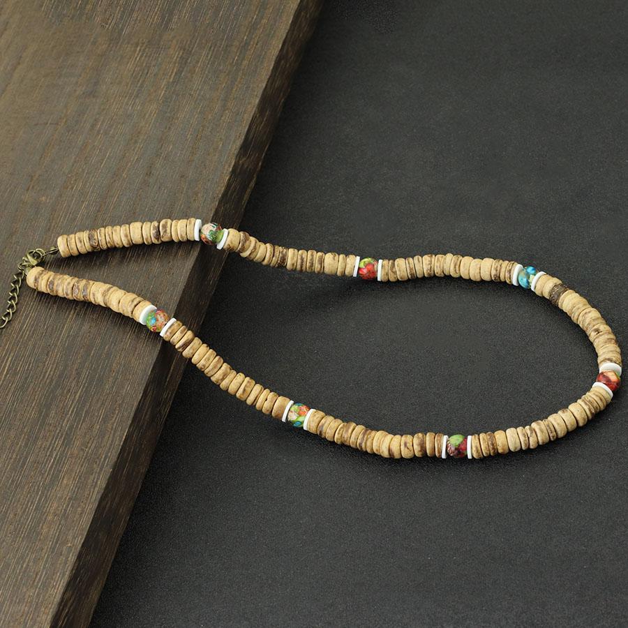 Módní pánský náhrdelník Přírodní kokosová skořápka Dřevěný límec 19 palců Choker Colar Tygří oko Howlitový kámen Collana Dárek pro něj
