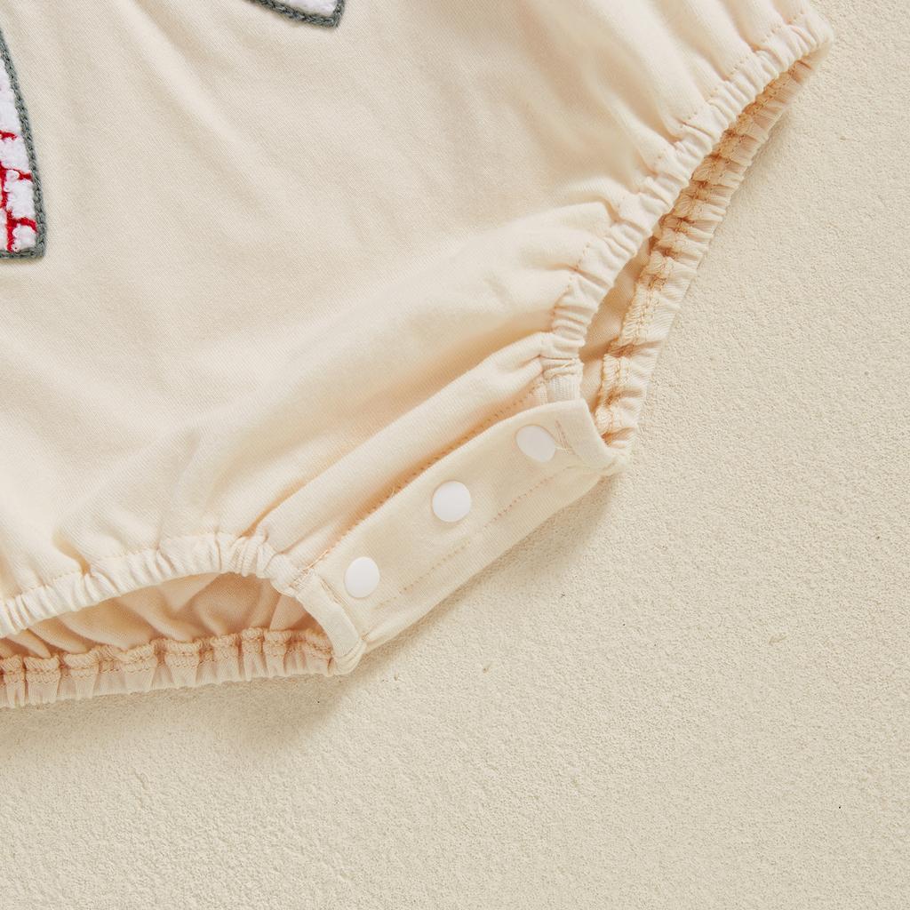Baby Mädchen Sommer Süßer Strampler Säugling Kurzarm Rundhals Rugby Schleife Stickerei Strampler