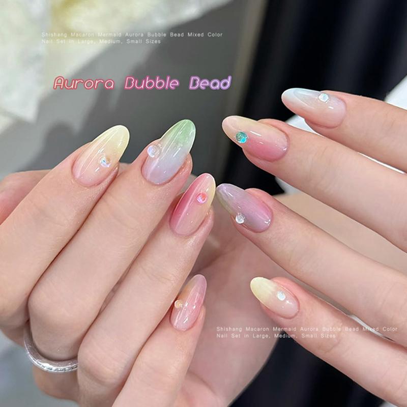 Colorful Mermaid Bubble Bead Half Round Flat Bottom Shiny Aurora Size Mixed Candy Color Nail Art Accessories Decoration Manicure