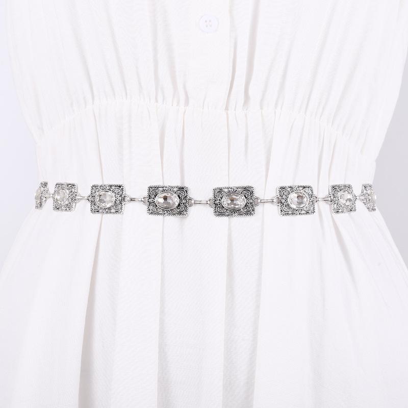Mei Mary New Rhinestone-embellished Women's Metal Waist Chain - Versatile Dress Hook Adjustable Decorative Chain