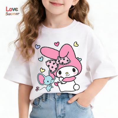 Camisetamelody Camiseta Linda de Dibujos Animados para Niñas Pequeñas 4-14 Años Cuello Redondo Manga Corta Estampado de Gato Casual Top de Verano 2026 para Cómodo