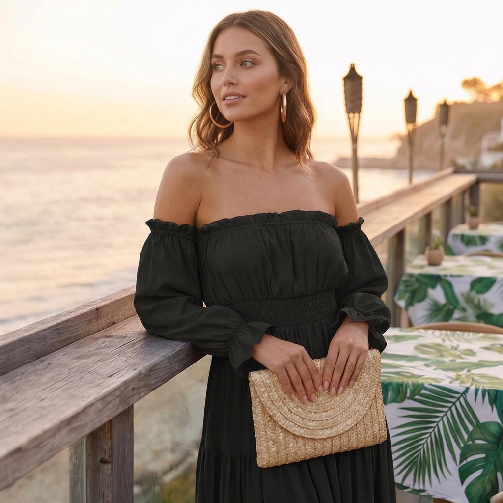 Summer Dresses Women Trendy 2026 Off Shoulder Long Sleeve Maxi Dress Boho Dresses for Women Sundresses for Women