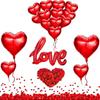 Valentine's Day Red Heart Foil Balloons Large Love Foil Balloon Heart Shaped Mylar Balloons and 33 Feet/ 10 M Red Ribbon for Bridal Shower, Engagemen