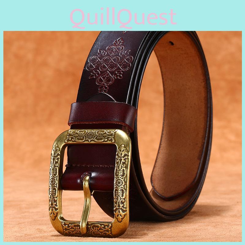 Belt Leather Premium Brass Pin Buckle Trendy Waist Accessory Decoration Daily