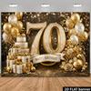 2D Flat 70th Birthday Party Banner Backdrop Black Gold Theme With Gold70 Balloons Birthday Cake Gift Box Decor Elements Made with Durable