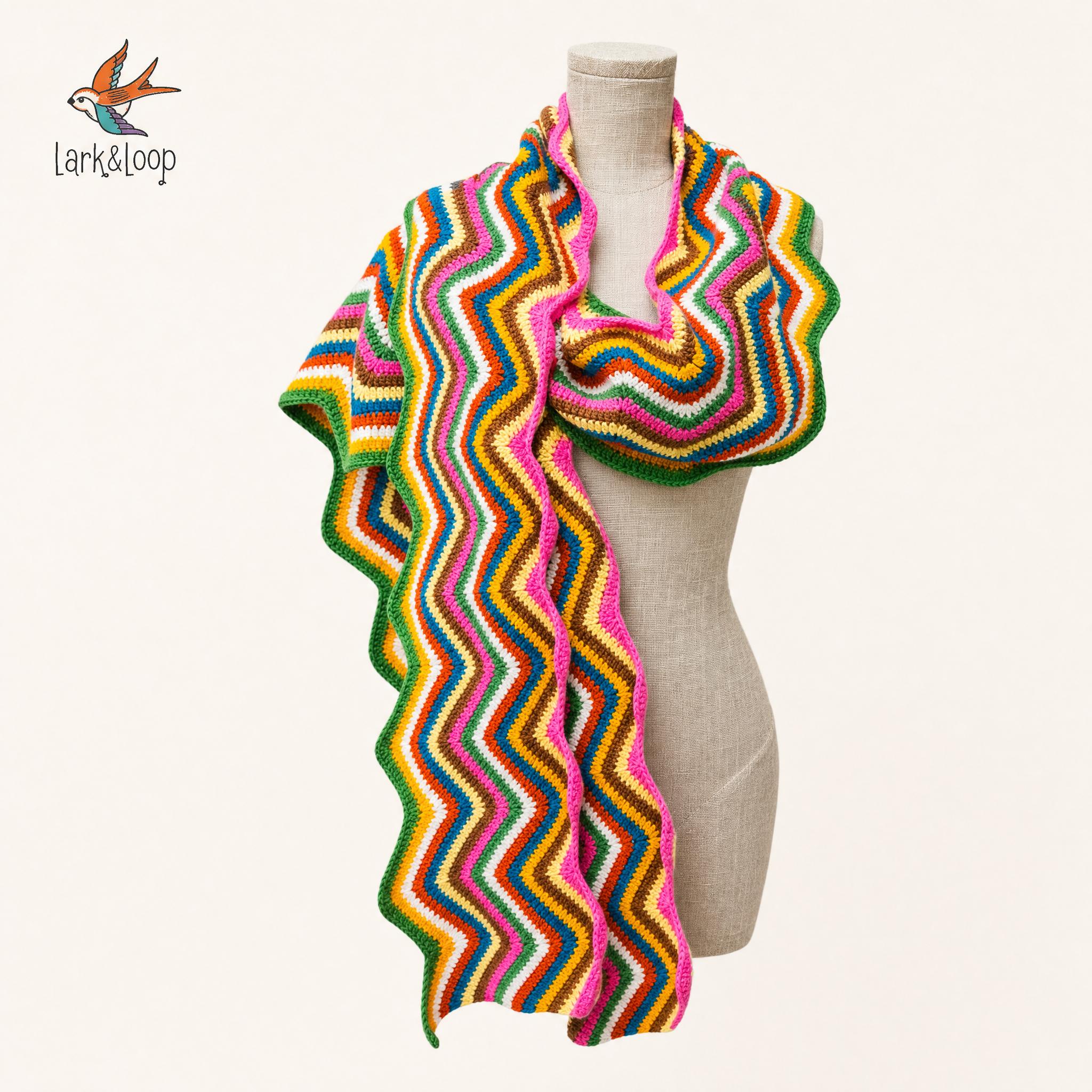 Handmade Crochet Rainbow Wave Scarf Y2K