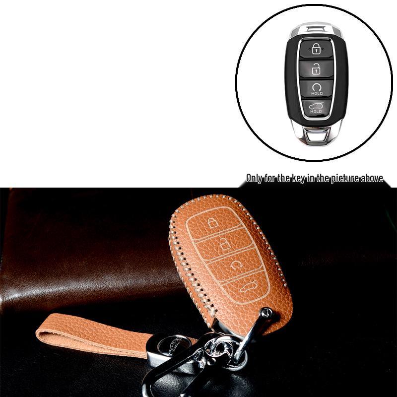 Genuine Leather Key Case for Hyundai Models: Elantra, Santa Fe, Ix35, Verna, Mistra, Lafesta, and Sonata