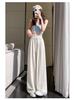 High-Waisted Sweet Lace Patchwork Wide-Leg Pants for Women - Loose-Fit Drawstring Trousers for Spring & Autumn
