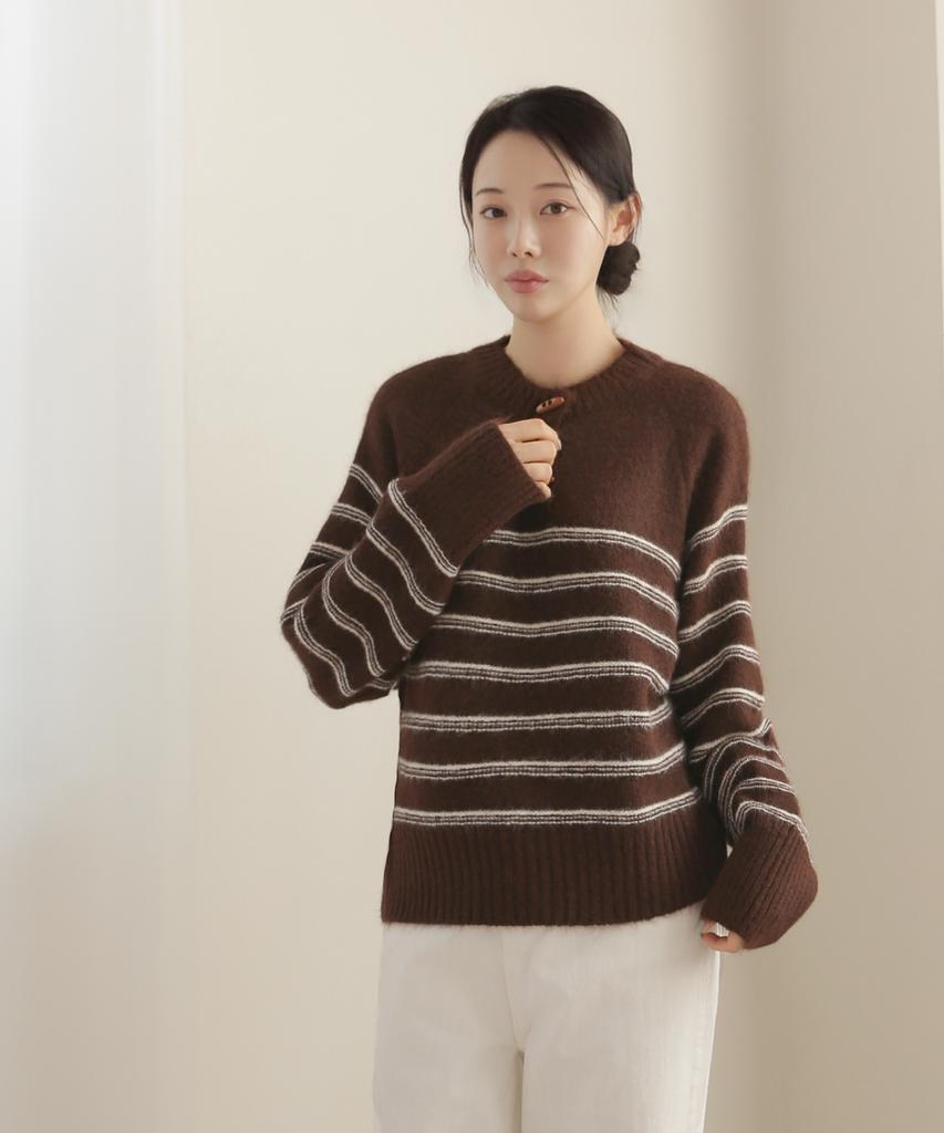 Keulleiseu Button Stripe Knit_Brown