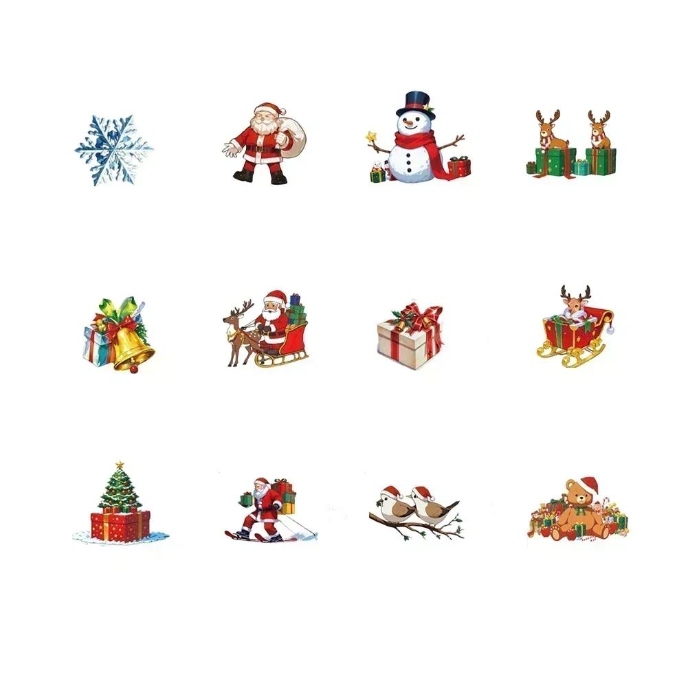 Set of 12 Christmas Wall Decals with Glow in the Dark Feature and Night Light Effect Featuring Holiday Themed Designs