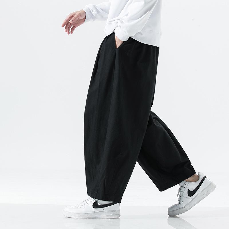 2024 Spring Men's Plus Size Wide Leg Lantern Harem Pants - Solid Color, Loose Fit, Casual Cargo Style