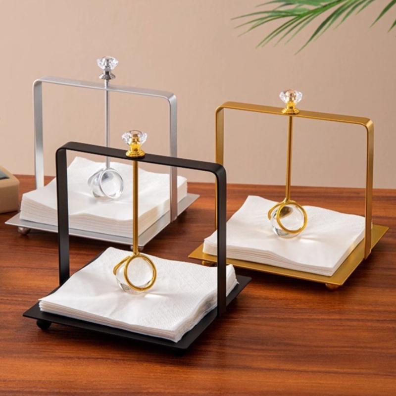 Square Metal Crystal Tissue Holder Electroplating Home Tabletop Tissue Decoration Upright Storage Press Base