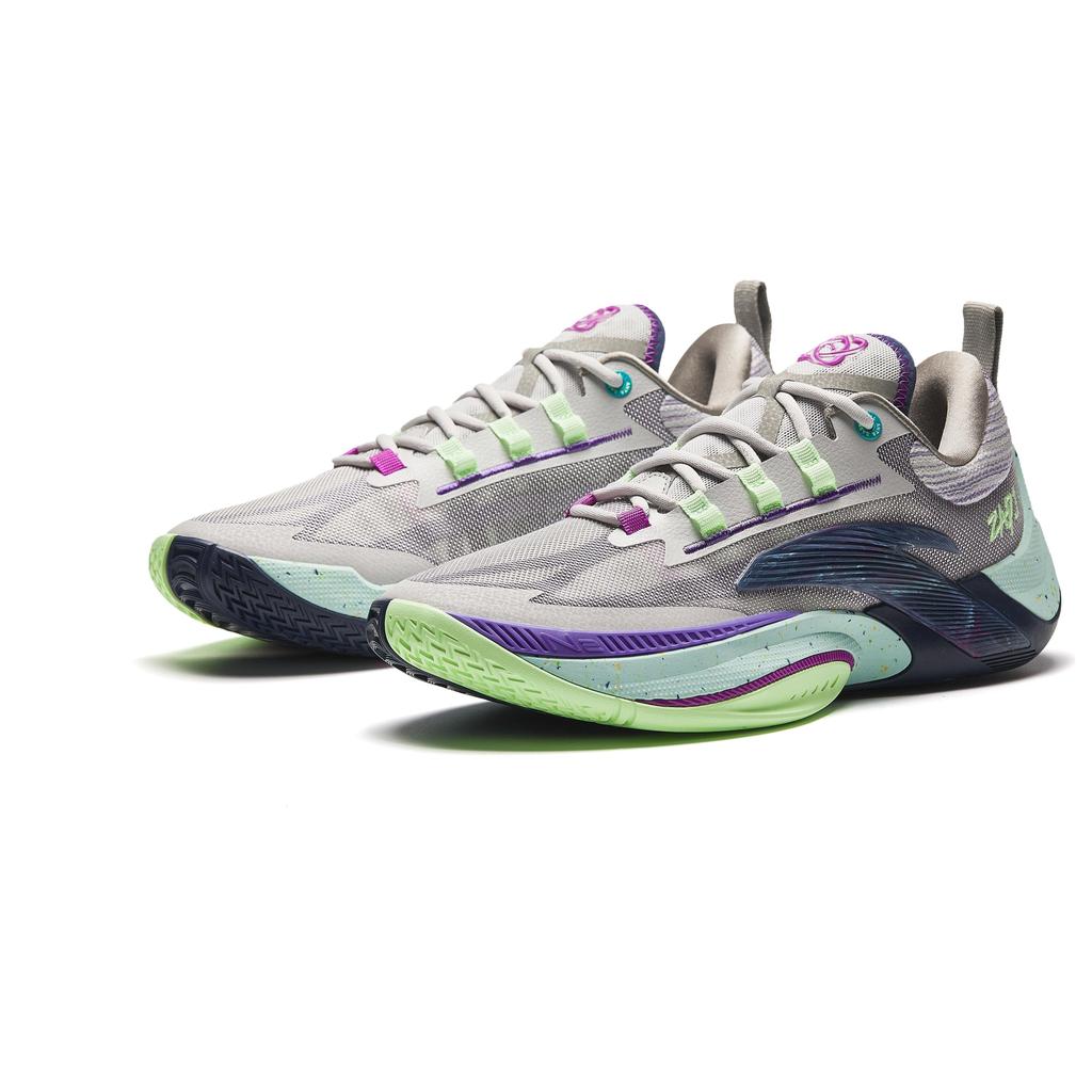 ANTA Men Professional Basketball Shoes Grey Fluorescent Green Purple 912411110Q-6