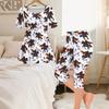 Women Plus Size Printed Round Neck Short Sleeve Flared Top Capri Pants Two Piece Loungewear Set