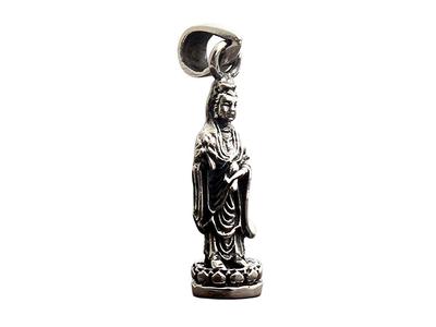 Kannon Bodhisattva, Japanese Pattern, Buddhism, Deity, Oriental, Sterling Silver 925, Amulet, Protection Against Evil, Pendant Top
