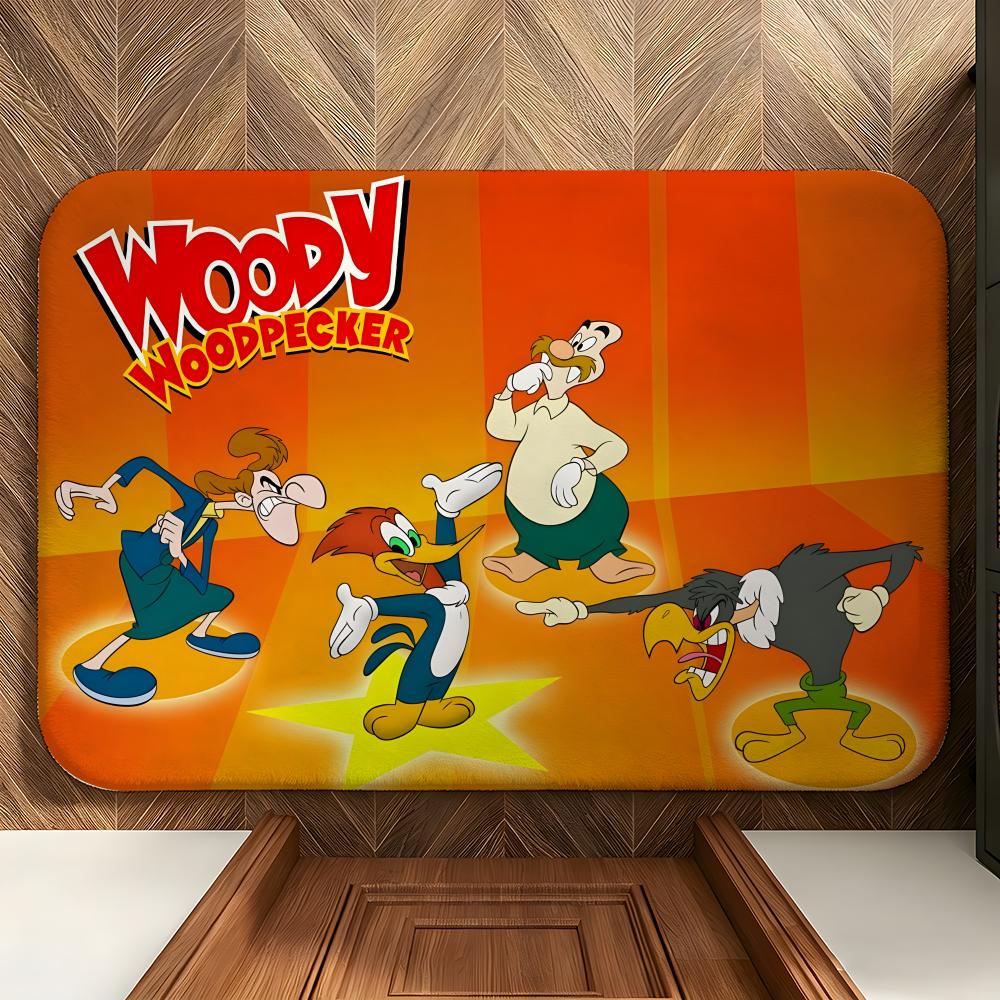 Cartoon W-Woody W-Woodpecker Floor Mat Soft Flannel Entrance Door Mat Non Slip Absorbent Bathroom Bedroom Floor Rug