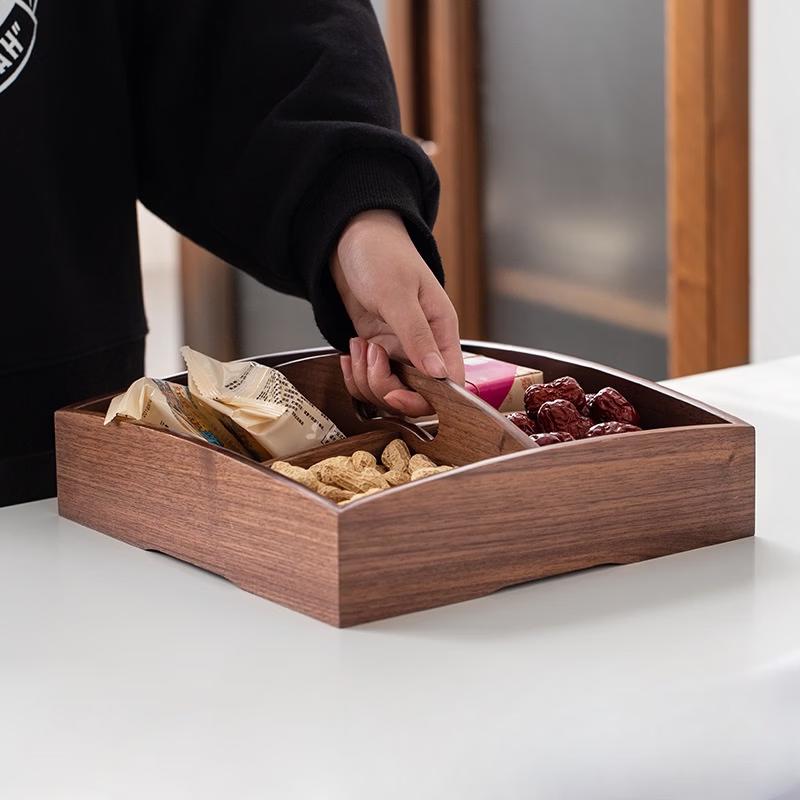 OLOEY Black Walnut Partitioned Fruit Box with Handle