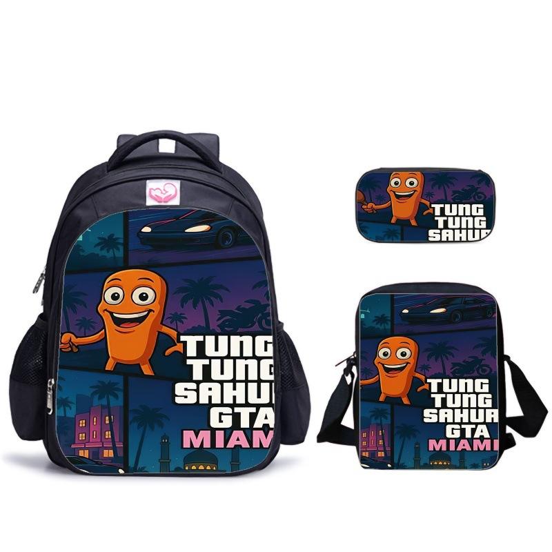 Haijing Houten Stokman Kinder Schooltas Schoudertas Etui Combinatieset Rugzak Ondersteuning