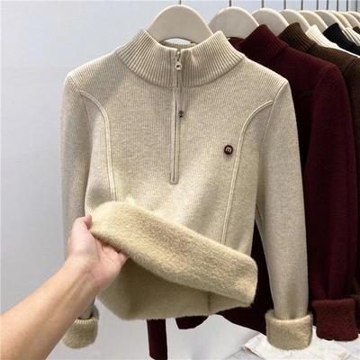 Maglione da Donna YUZHAOLIN in Maglia con Zip a Metà e Collo Alto, Foderato in Pile