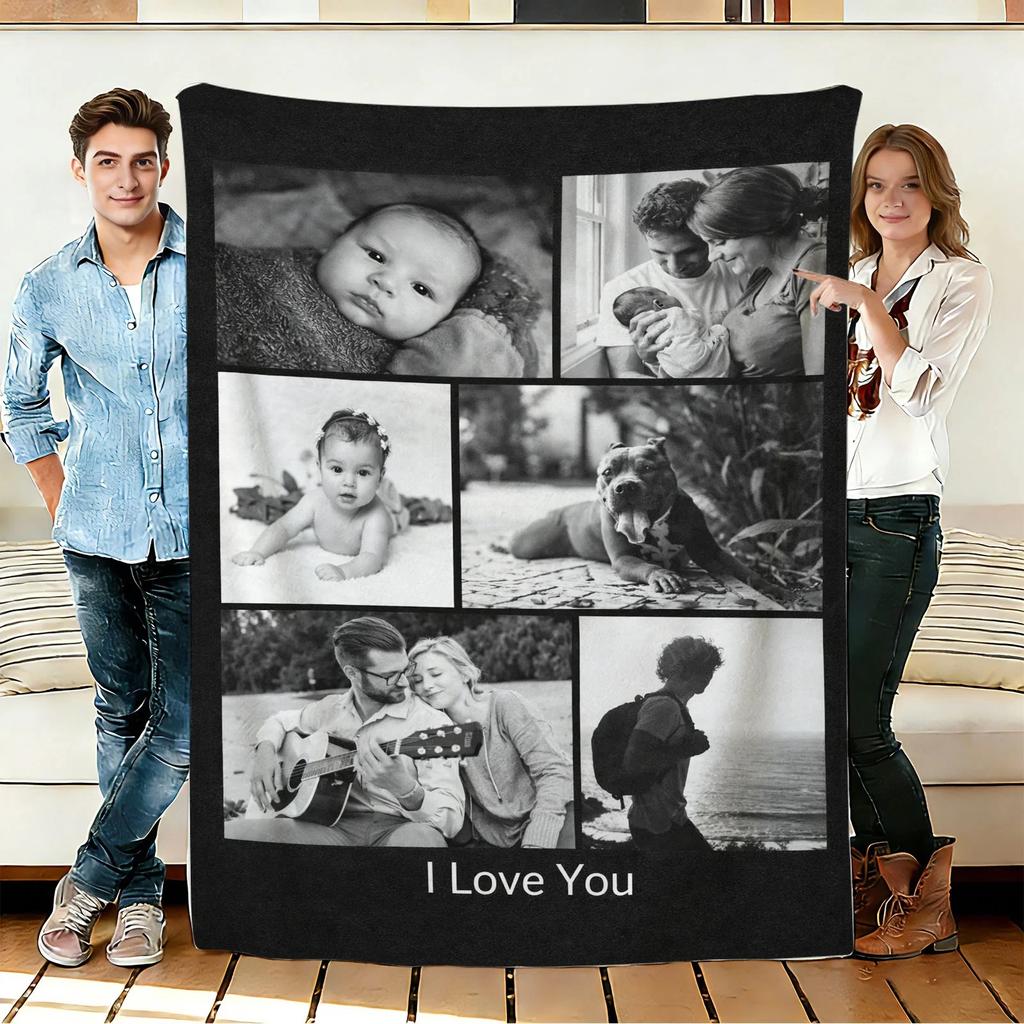 I Love You Photo Collage Flannel Blanket Soft Cozy Throws Napping Travel Use