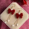 Autumn and Winter New Bow Imitation Pearl Tassel Earrings, Suitable for Women's Holiday Party Accessories and Gifts