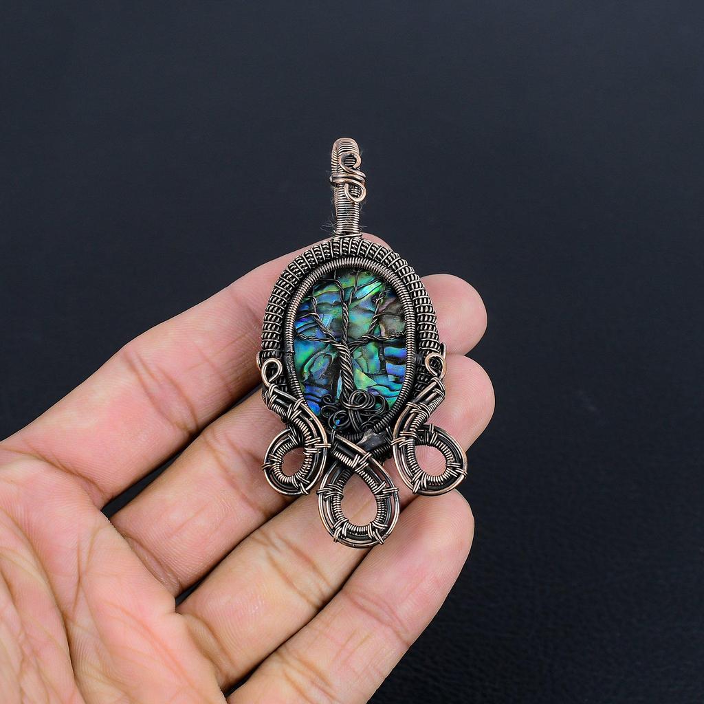 Abalone Shell 999 Copper Wire Wrapped  Pendant, Handmade Gemstone Pendant Jewelry, Gifts For Wife Brand New Pendant