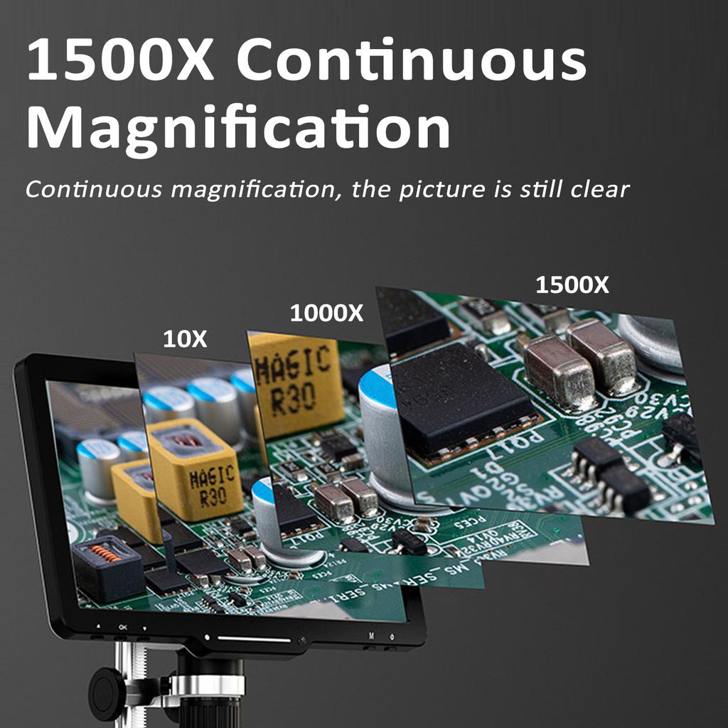 DM12 Digitales Lötmikroskop 1500X 10,1 Zoll IPS-Bildschirm Foto-Video-Mikroskop Münzmikroskop