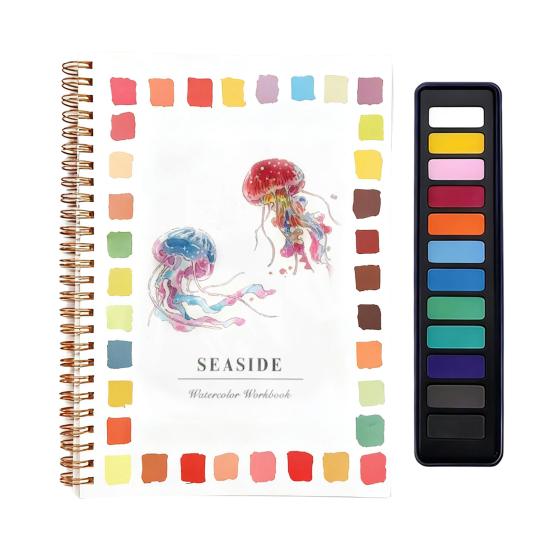 

Yousheng Watercolor Paint Set Christmas Themed Holiday Coloring Book Workbook Holiday Coloring Book with 12 Colors Mixing Palette B