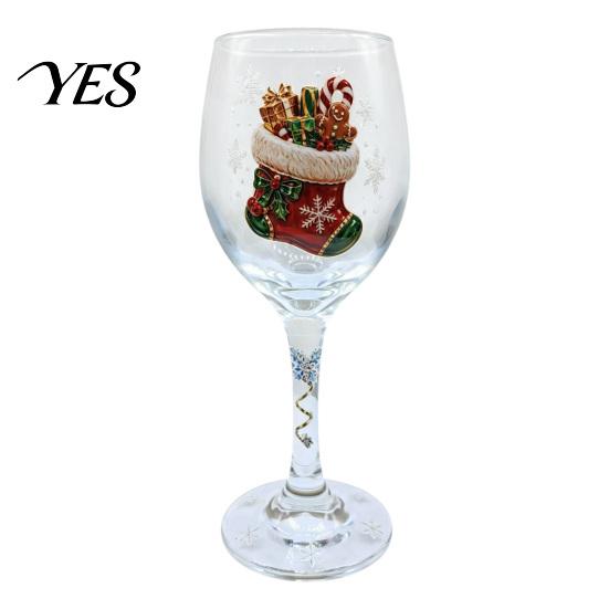 Bicchieri da Vino a Tema Natalizio Calice con Gambo, Babbo Natale Pupazzo di Neve Calzino Dipinti a Mano Bicchiere Ghirlanda per Bevande Festive, Bicchieri per Feste Natalizie, Regalo
