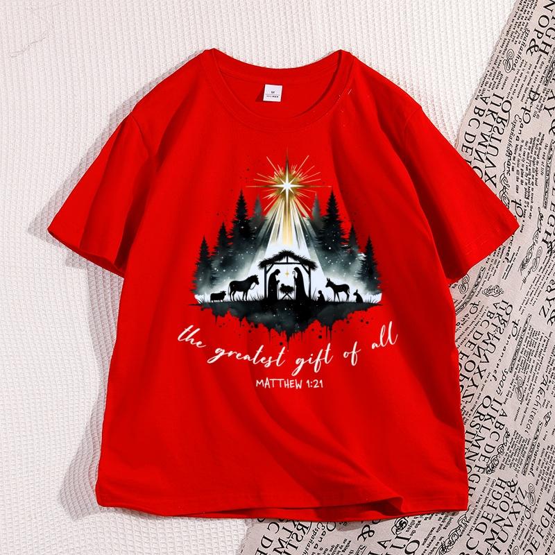Nativity Christian Tshirt Unisex Women Christmas Bible Verse Tshirt Casual Cotton Short Sleeve Round Neck Graphic Tees Clothes S