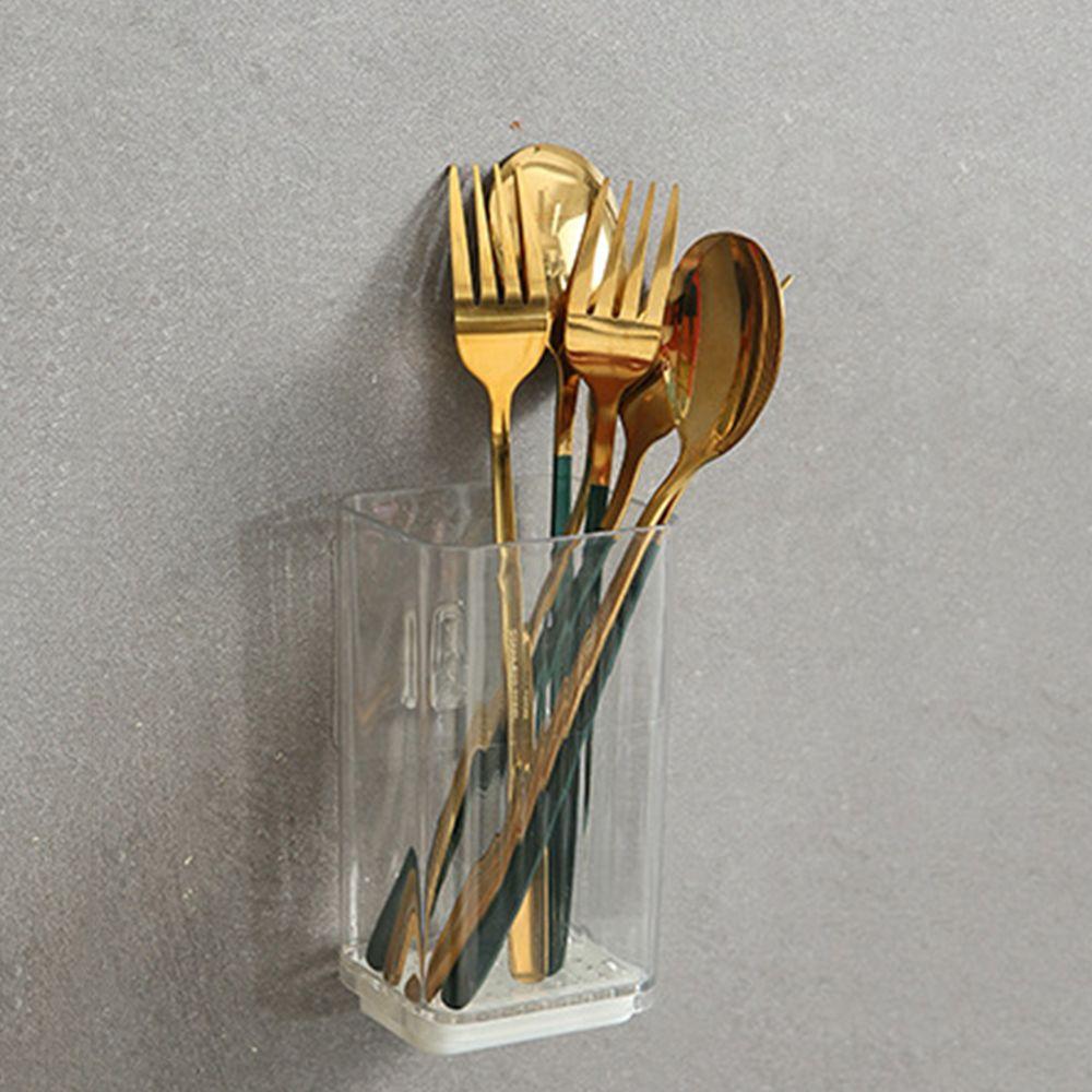 Transparent Wall Mounted Chopsticks Tube Adhesive Spoon Cutlery Organizer Cage Storage  Cabinet