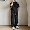 Vintage Two Pieces Men Lapel Neck Short Sleeve T-Shirt Long Straight Pants Outfits