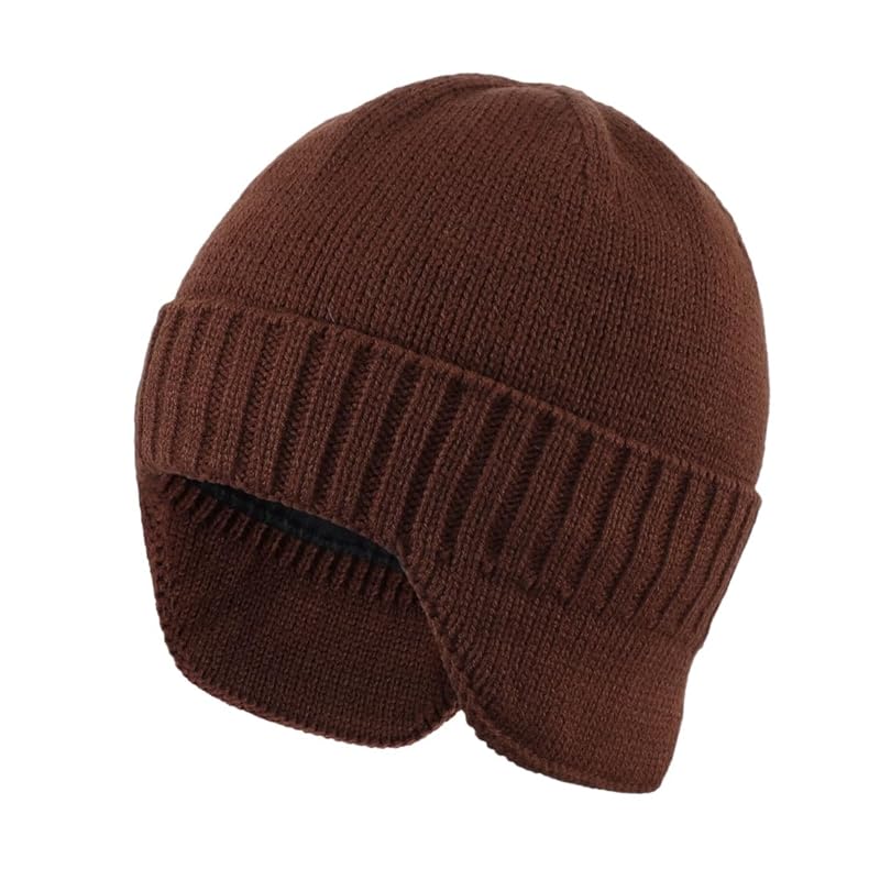 

[Connectyle] Knit hat earmuffs men s winter warm knit cap outdoor Cold protection hat skiing for snowboarding walnut color