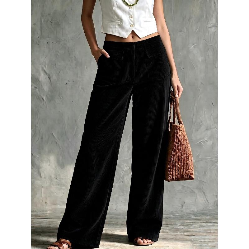 Autumn and winter retro corduroy wide-leg pants women's trousers high waist double pockets straight casual pants