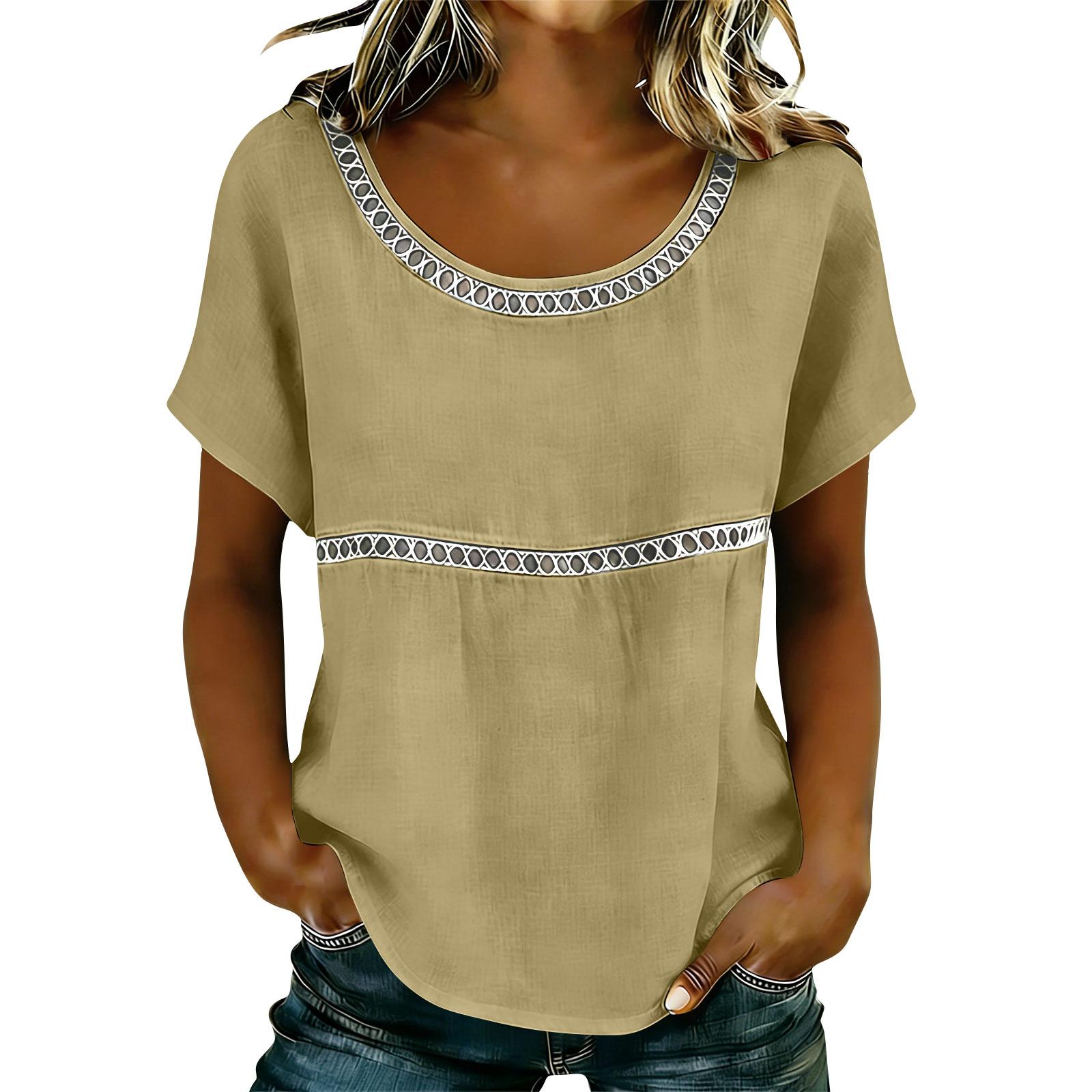 

Women s Casual And Elegant Short-Sleeve Shirt With Bow Hem Boho Color T-Shirt Top XL жовтий