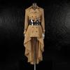 Elegant Temperament Two-piece Long-sleeved Short Top + Button-decorated Solid Color Skirt