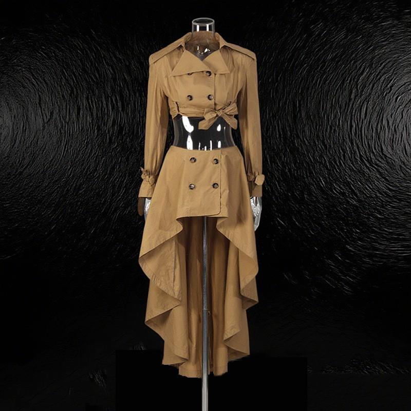 

Elegant Temperament Two-piece Long-sleeved Short Top + Button-decorated Solid Color Skirt M хакі