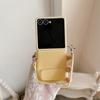 Pastel Crocodile Embossed PU Leather Mirror Bracket Phone Case for SamSung Galaxy Z Flip 8 7 6 5 Hand Wrist Strap Protect Cover