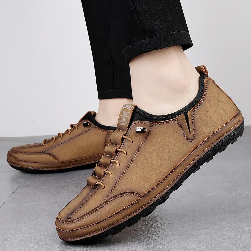 Fashion Fashionable New Men Hand Sewn Casual Sports Leather Shoes Outdoor Brand Men Comfortable Non Slip Soft Soled Casual Hiking Shoes